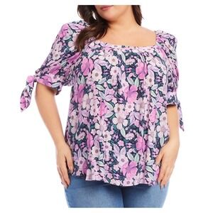 Karen Kane Womens 2X Square Neck Floral Tie Sleeve Viscose Boho Top NWT $158‎